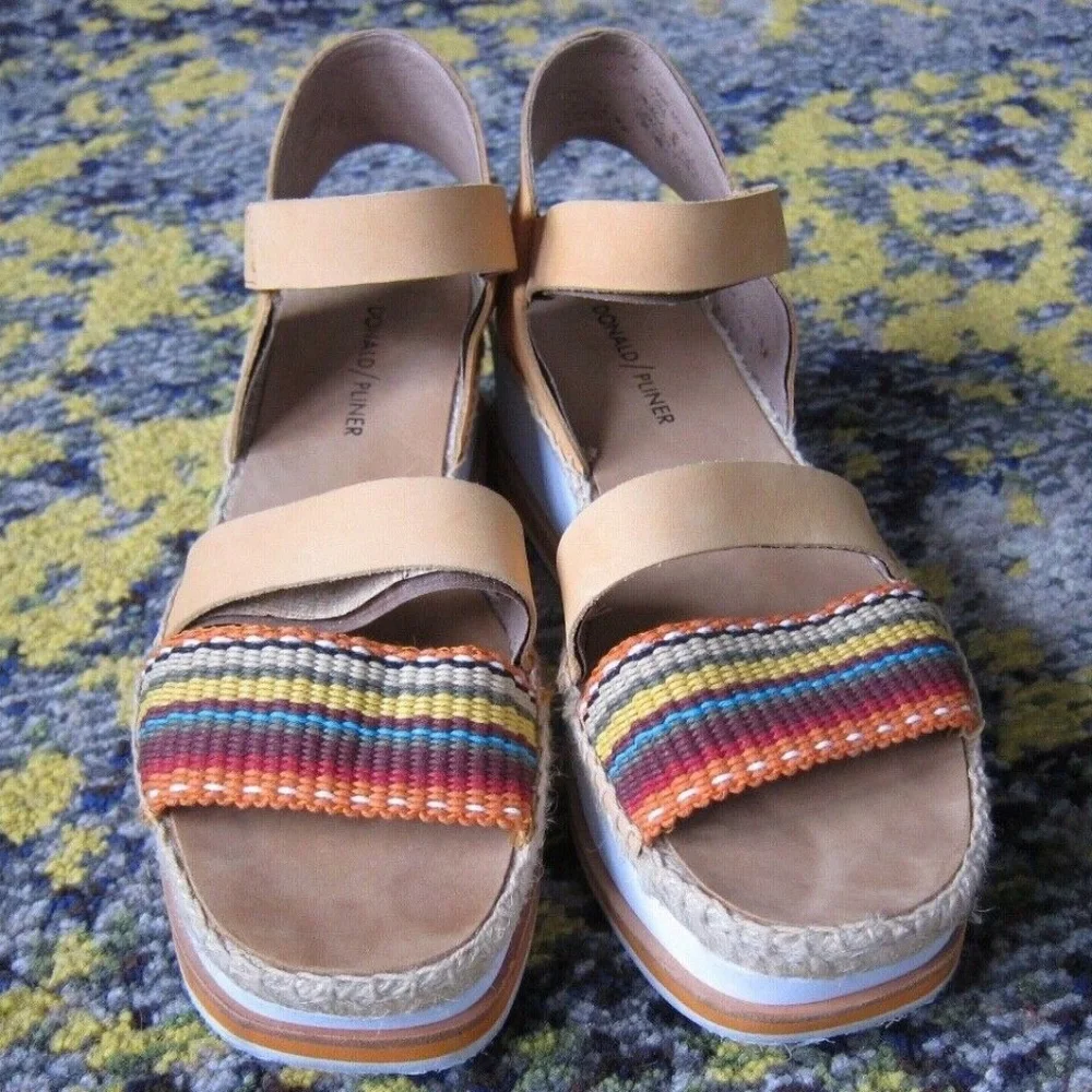 $228 Donald J. Pliner Anie Espadrille Platform Leather Sandal Tan & Multicolor